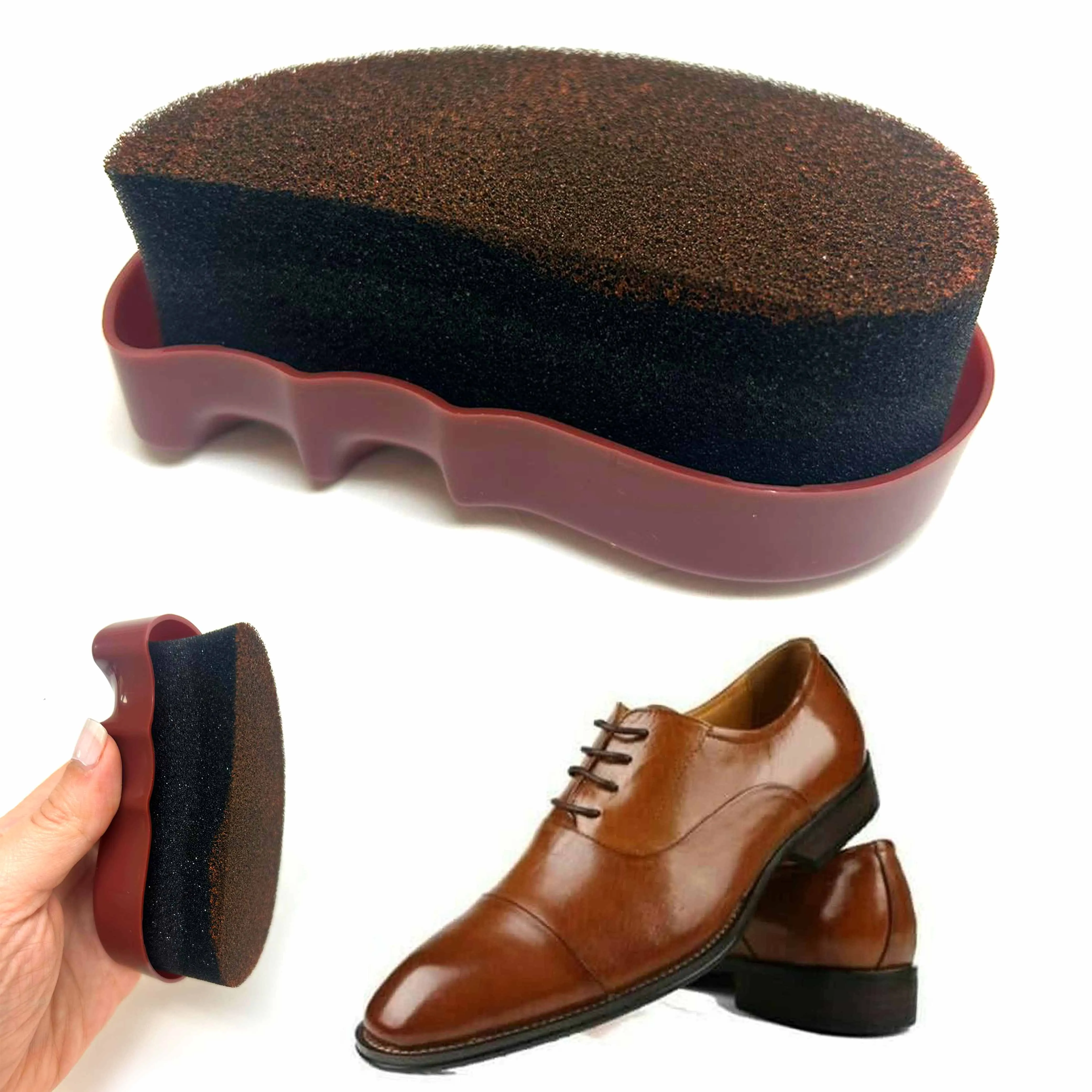 1 Brown Shoe Polish Foam Brush Sponge Quick Shine Leather Boot Purse Cream Care