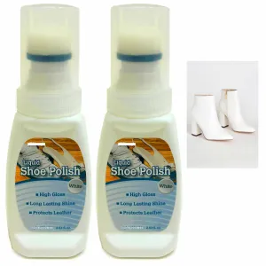2 Instant Shine White Liquid Shoe Polish High Gloss Foam Sponge Leather Boots