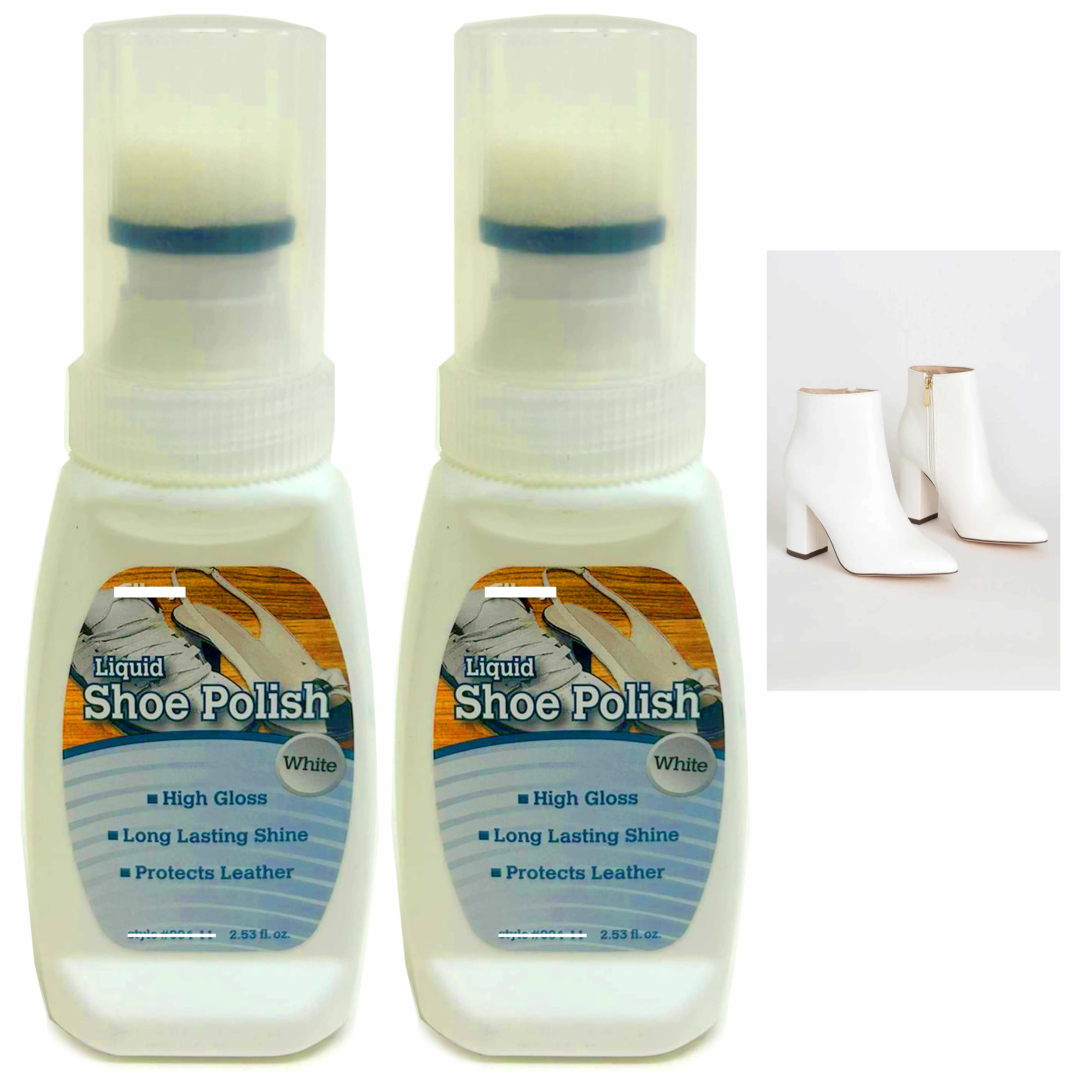 2 Instant Shine White Liquid Shoe Polish High Gloss Foam Sponge Leather Boots