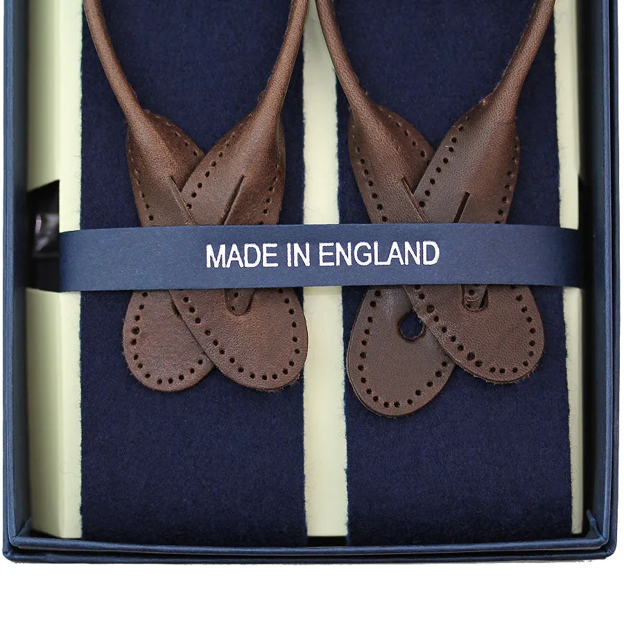 Boxcloth Braces - Navy / Brown Leather