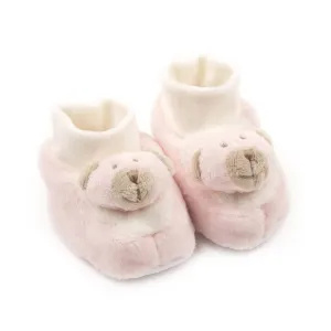 Comfy Plush Baby Booties Pink Bear - Newborn to 6 months