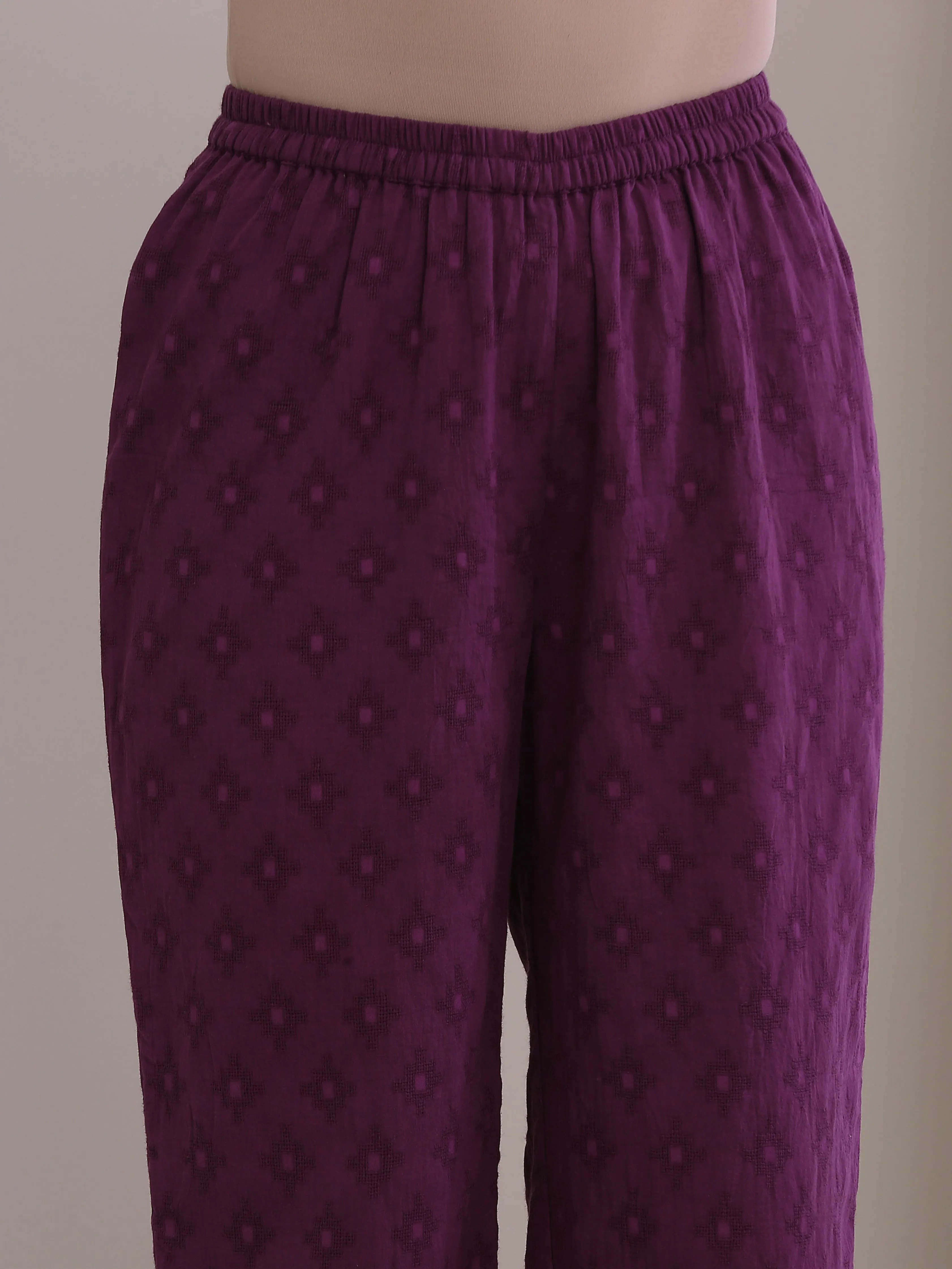 Dark Green Dobby Sleeveless Kurta Pant Set