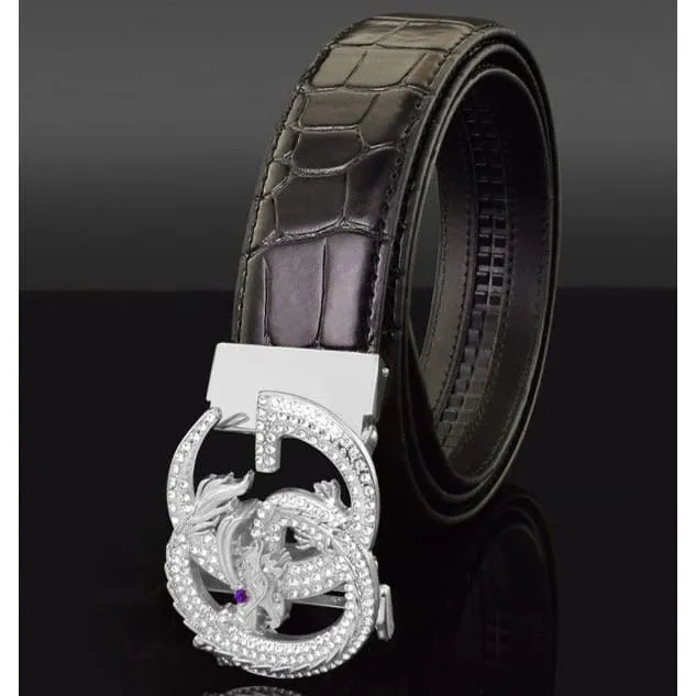 Genuine Leather Fancy Dragon Automatic Buckle Men Belt