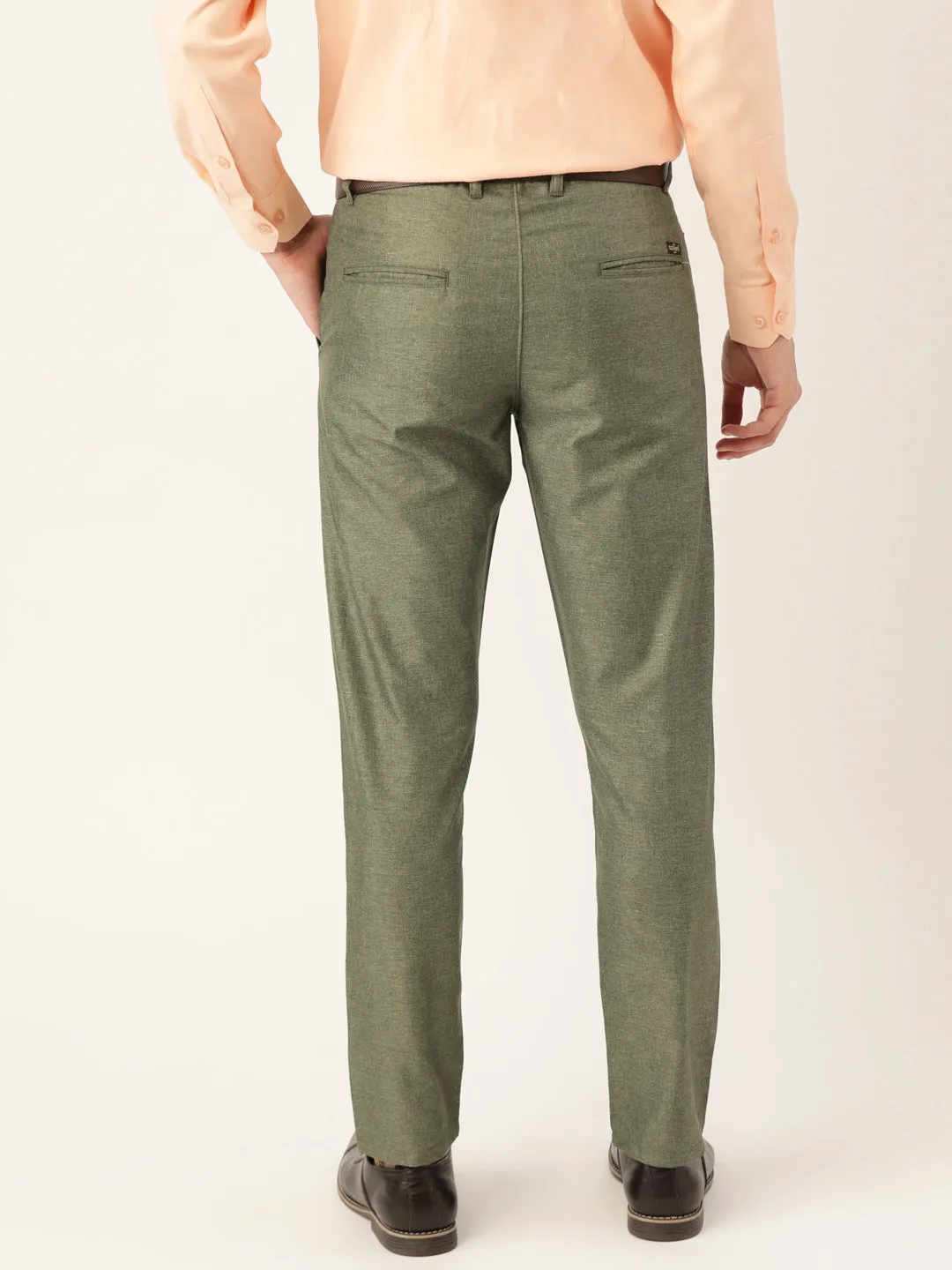 Men's Cotton Blend Green Formal Trousers - Sojanya