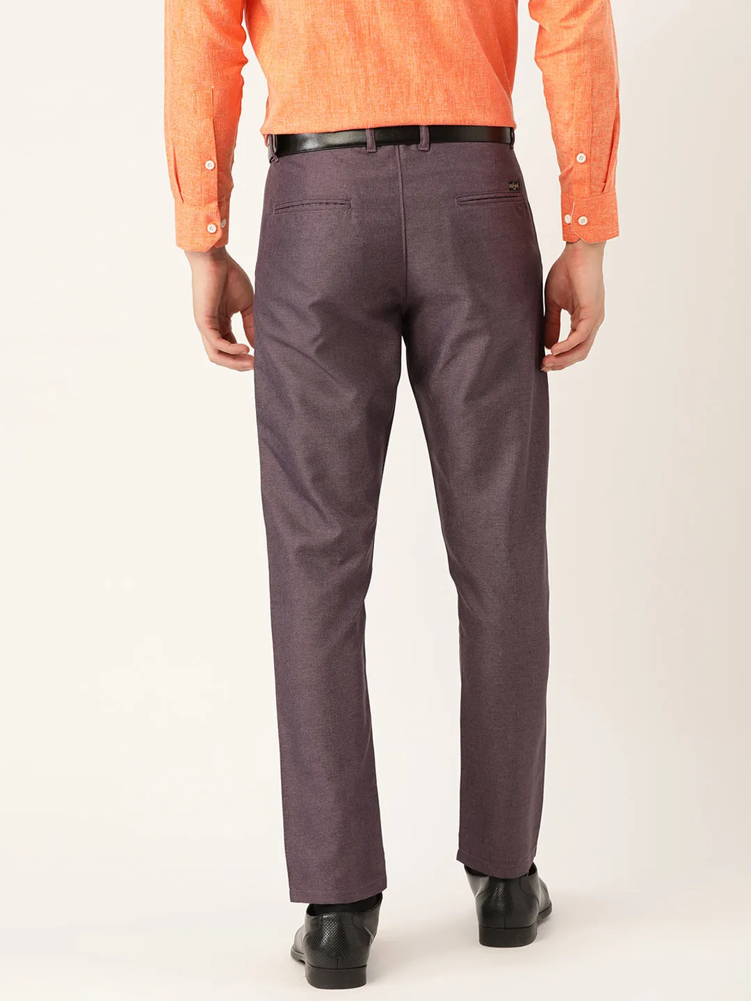 Men's Cotton Blend Purple Formal Trousers - Sojanya