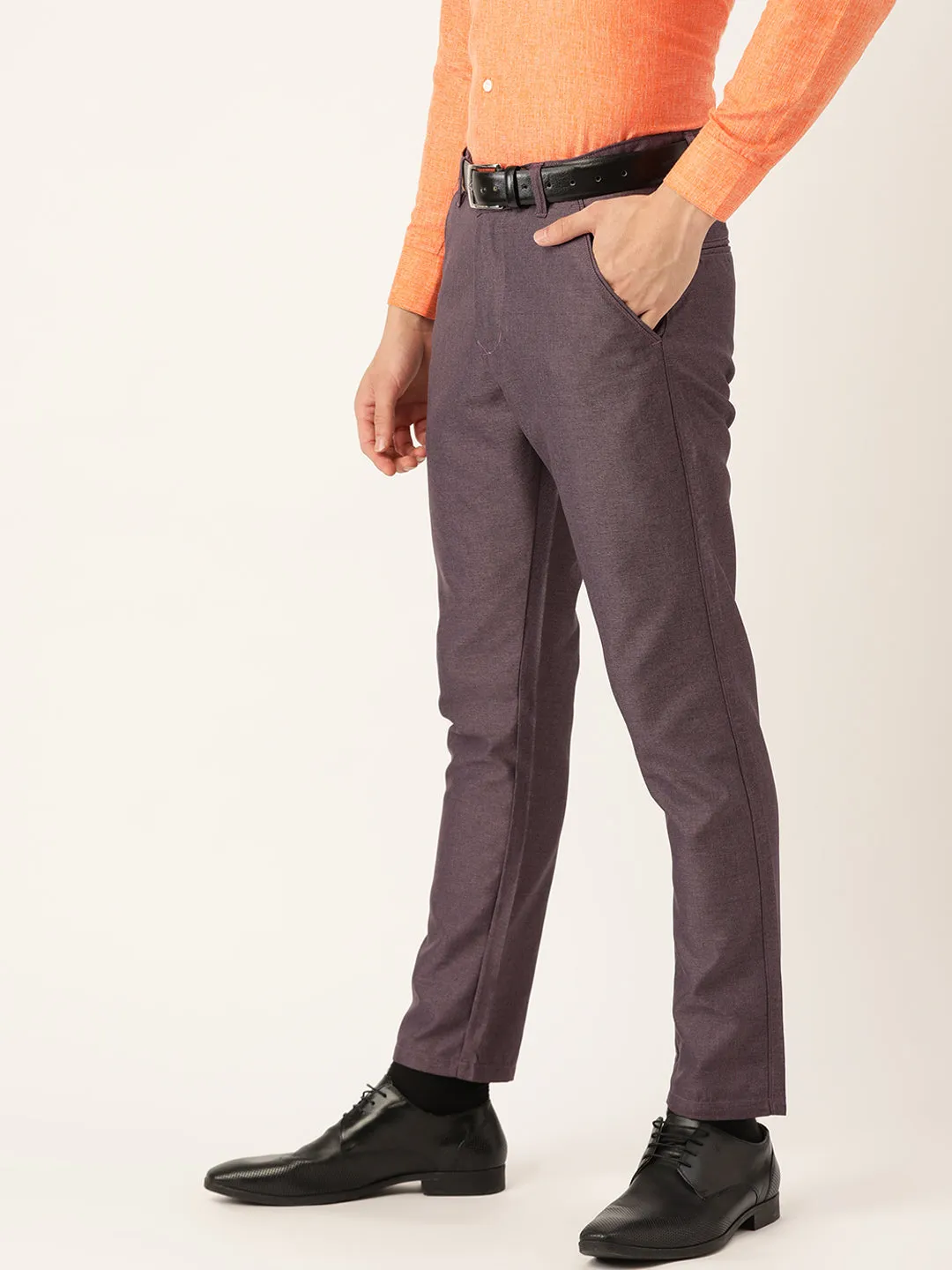 Men's Cotton Blend Purple Formal Trousers - Sojanya