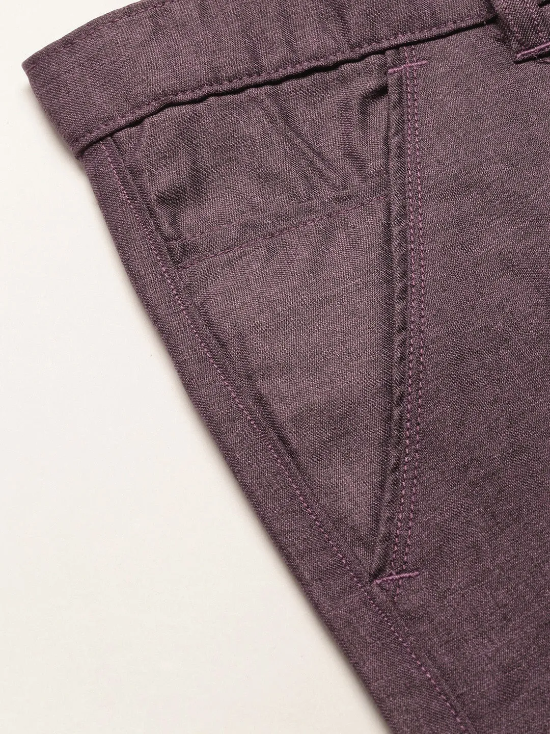 Men's Cotton Blend Purple Formal Trousers - Sojanya