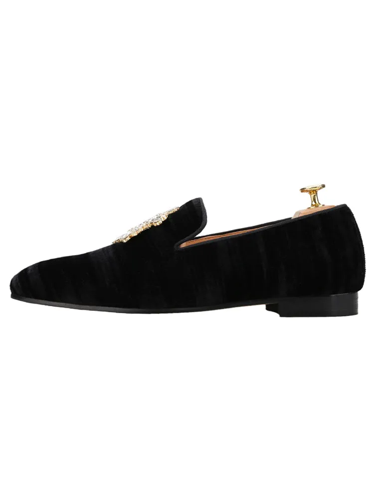New imported gold diamond velvet men's slip-on loafers handmade rhinestone buckle casual formal shoes wedding party