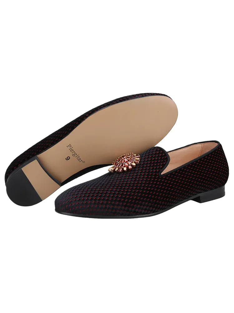 New imported red and black velvet men's smoking shoes exported to Europe and the United States rhinestone metal buckle formal loafers