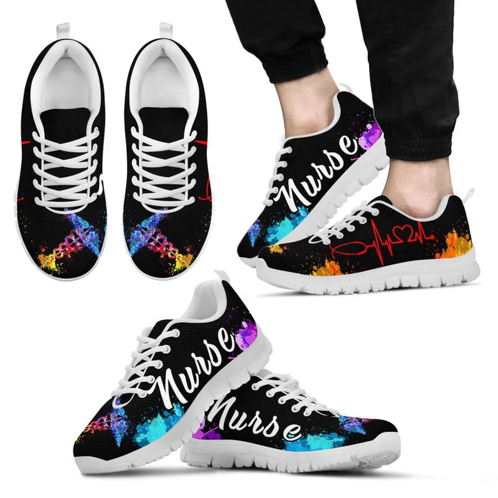 Nurse Sneaker, Nurse Heartbeat Watercolors Sneakers Shoes, Best Shoes For Nurses