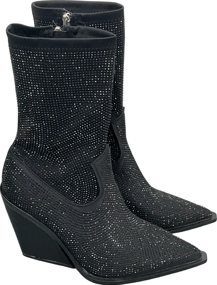 Public Desire Black Wild One Dimante Western Cowboy Boots UK 7 EU 40 