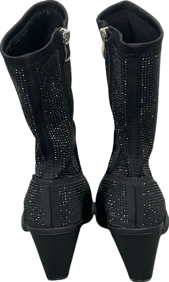 Public Desire Black Wild One Dimante Western Cowboy Boots UK 7 EU 40 
