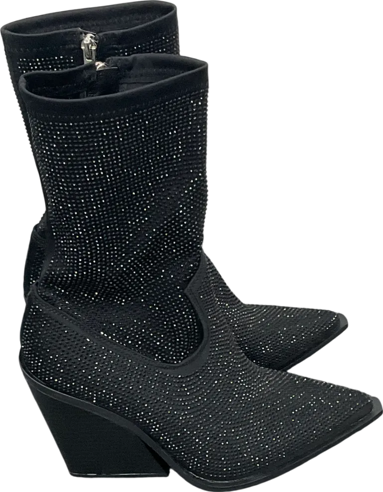Public Desire Black Wild One Dimante Western Cowboy Boots UK 7 EU 40 