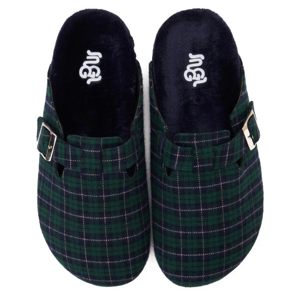 Snuggs Clogs Dark Blue x Green Checkered