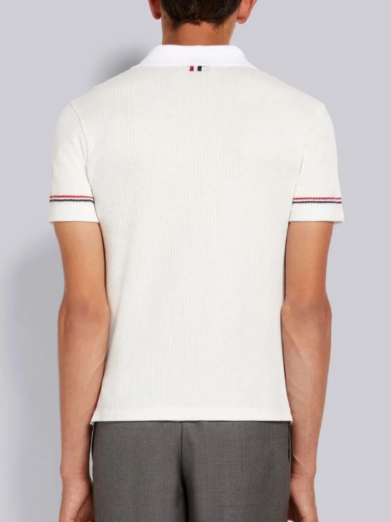 Thom Browne White Micro Thermal Rib Stripe Cuff Polo