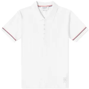 Thom Browne White Micro Thermal Rib Stripe Cuff Polo