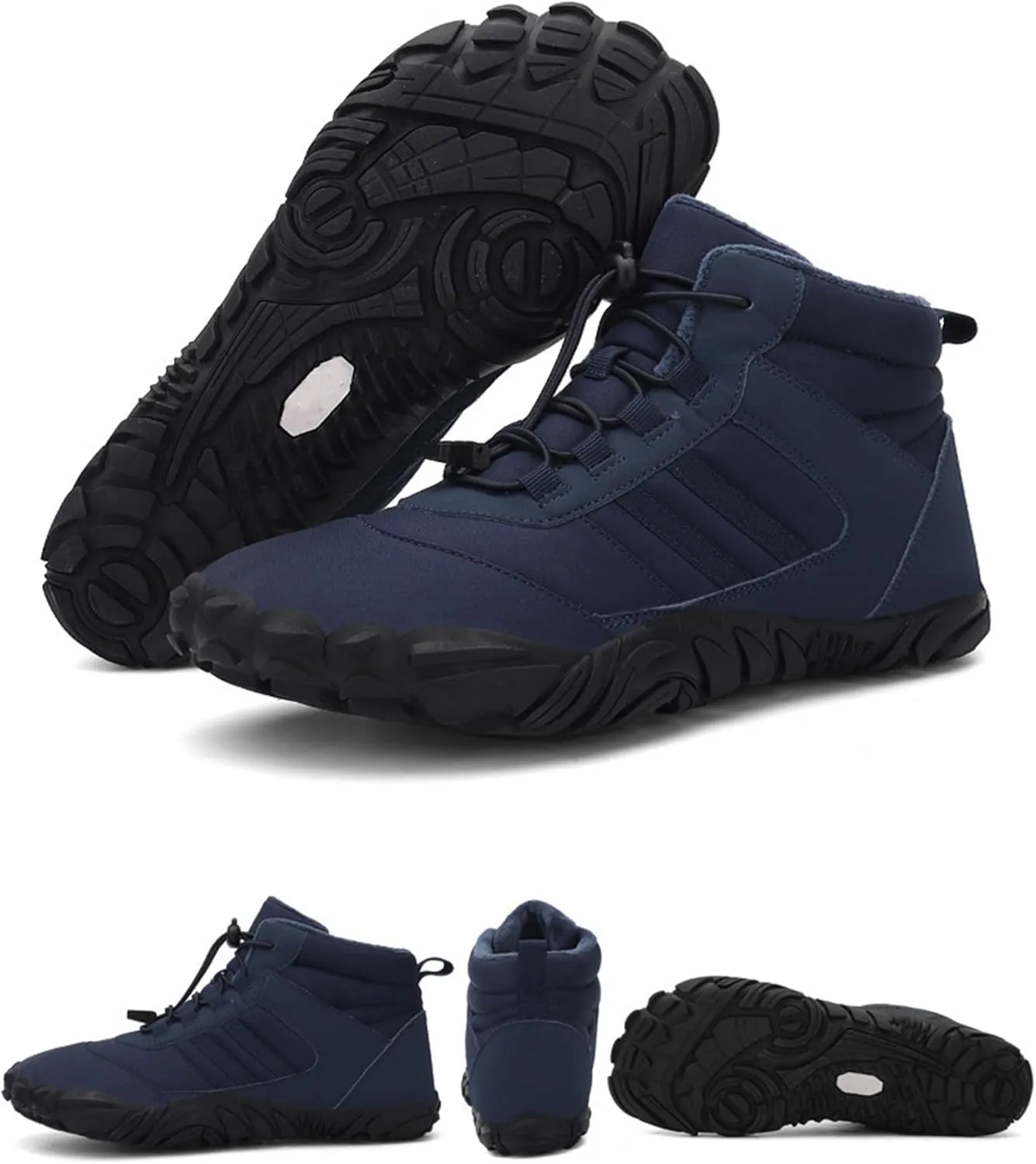 UZUJBAA Men's Winter Warm Wide Toe Barefoot Shoes,Waterproof Fur Lined Minimalist Zero Drop Non-Slip Sole Sneakers Hiking Walking Shoes Comfort Outdoor Ankle Booties with Adjustable Elastic Band