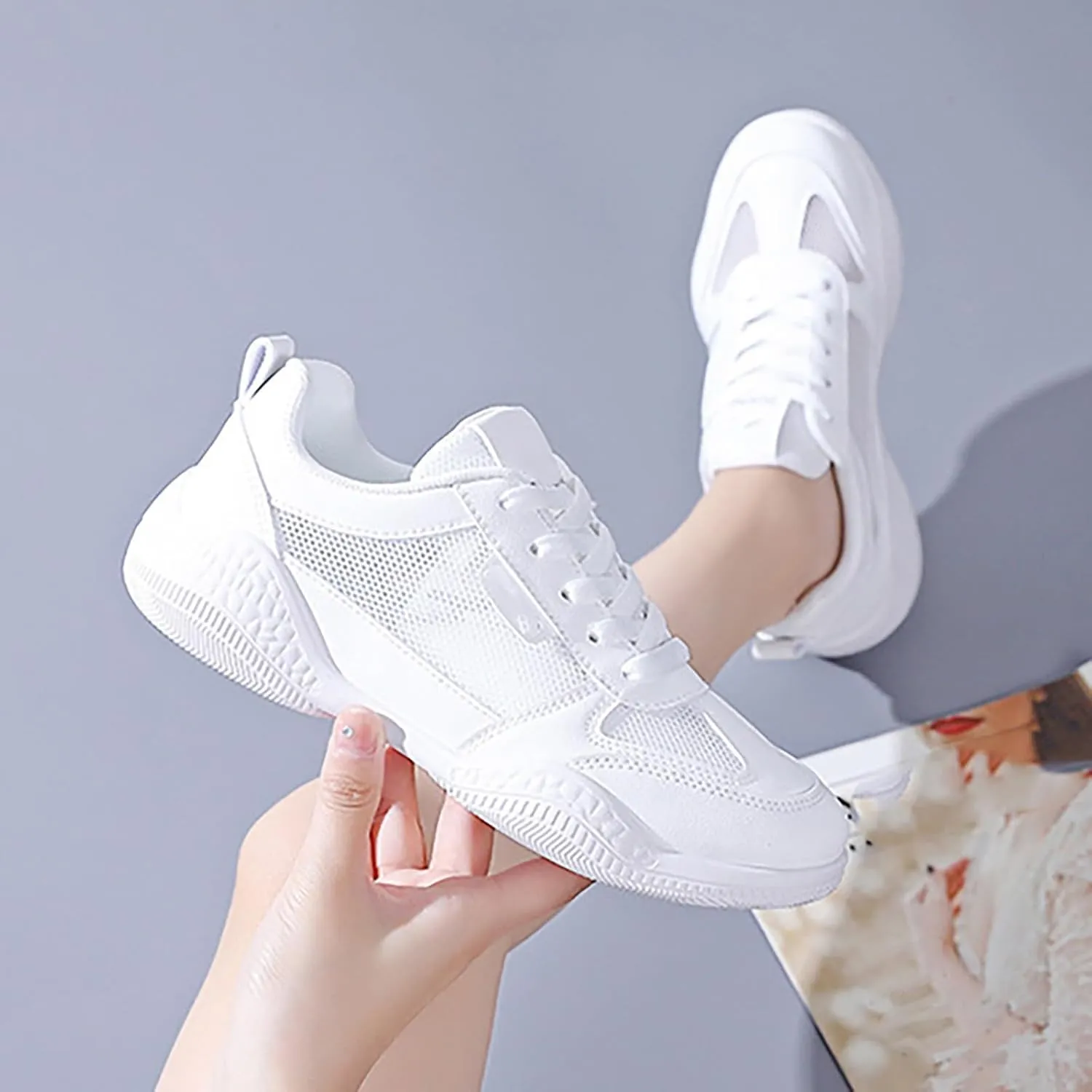 Womens Sneakers Air Cushion Running Shoes Lace Up Slip On Shoes Women Lightweight Casual Shoes for Fall Fashion Sneakers Slip On Tennis Shoe Trainers Shoe