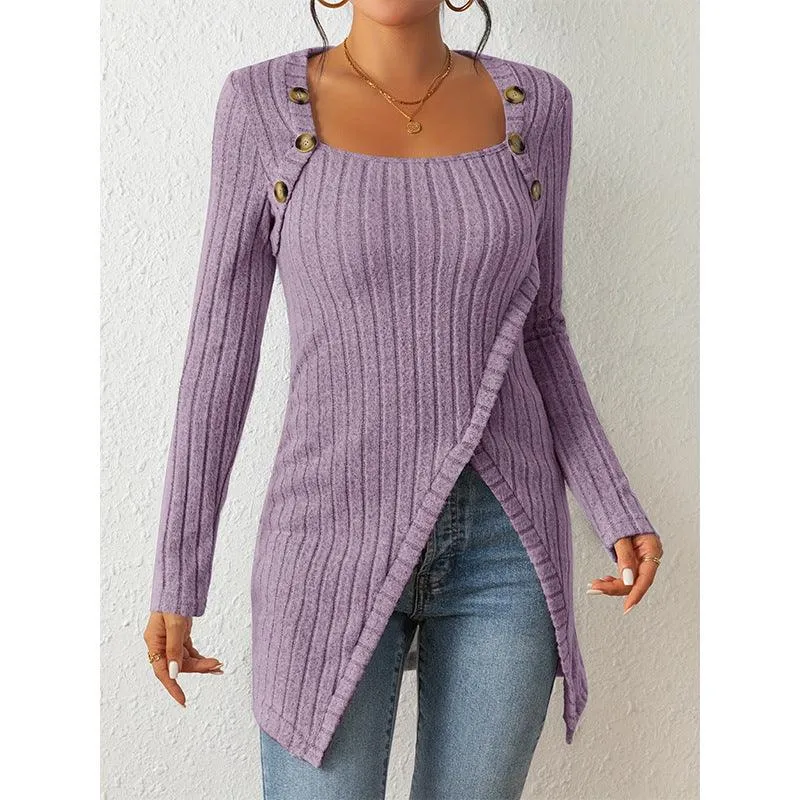 Women's Square-Neck Off-Shoulder Slit Sweater Stylish Chic & Comfortable