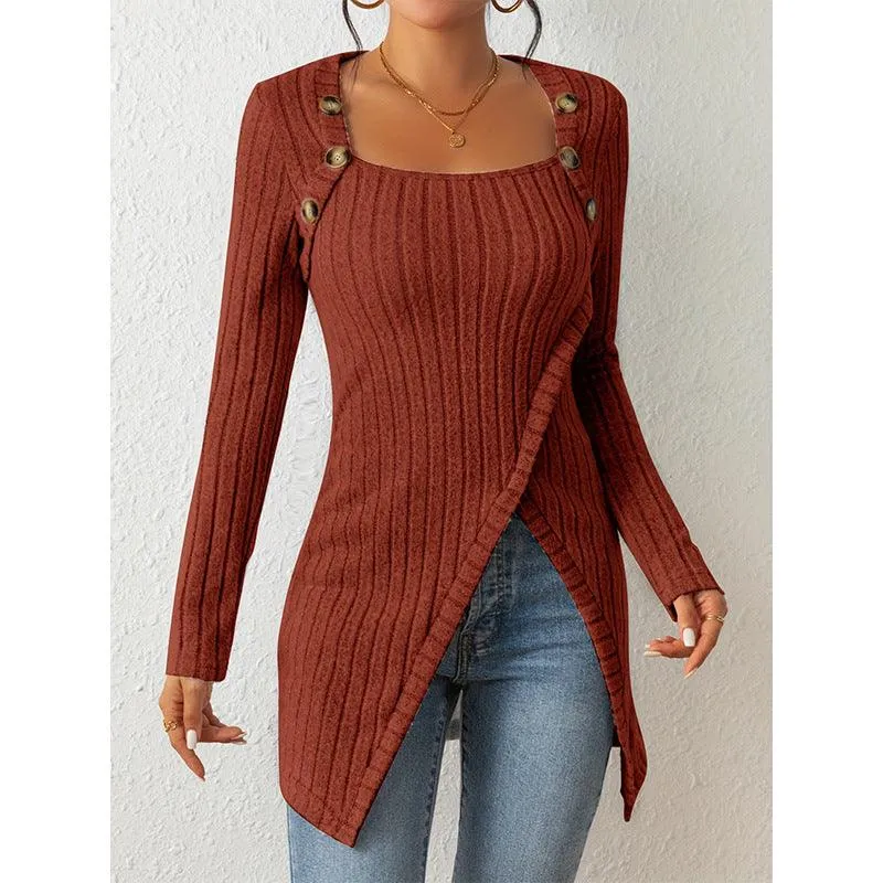 Women's Square-Neck Off-Shoulder Slit Sweater Stylish Chic & Comfortable