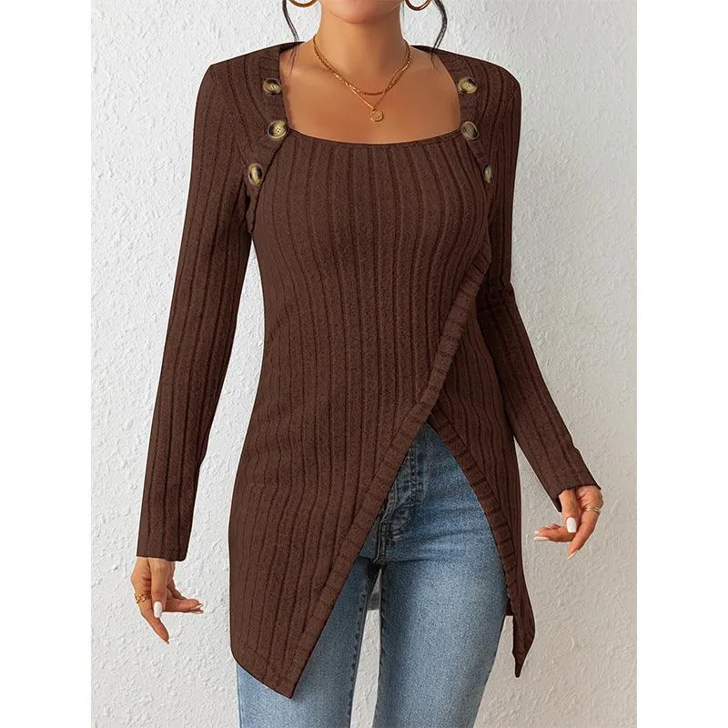Women's Square-Neck Off-Shoulder Slit Sweater Stylish Chic & Comfortable