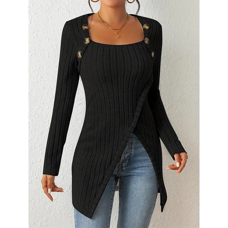 Women's Square-Neck Off-Shoulder Slit Sweater Stylish Chic & Comfortable