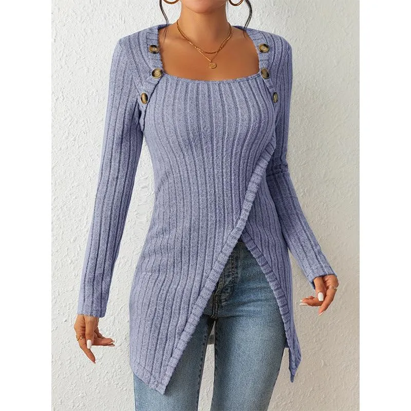 Women's Square-Neck Off-Shoulder Slit Sweater Stylish Chic & Comfortable