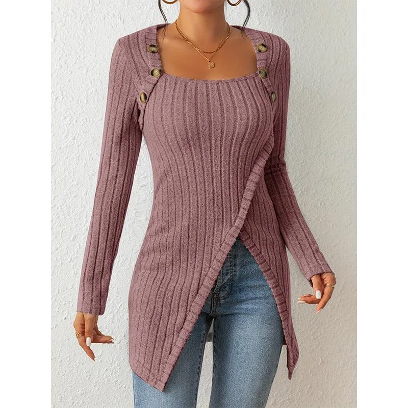 Women's Square-Neck Off-Shoulder Slit Sweater Stylish Chic & Comfortable
