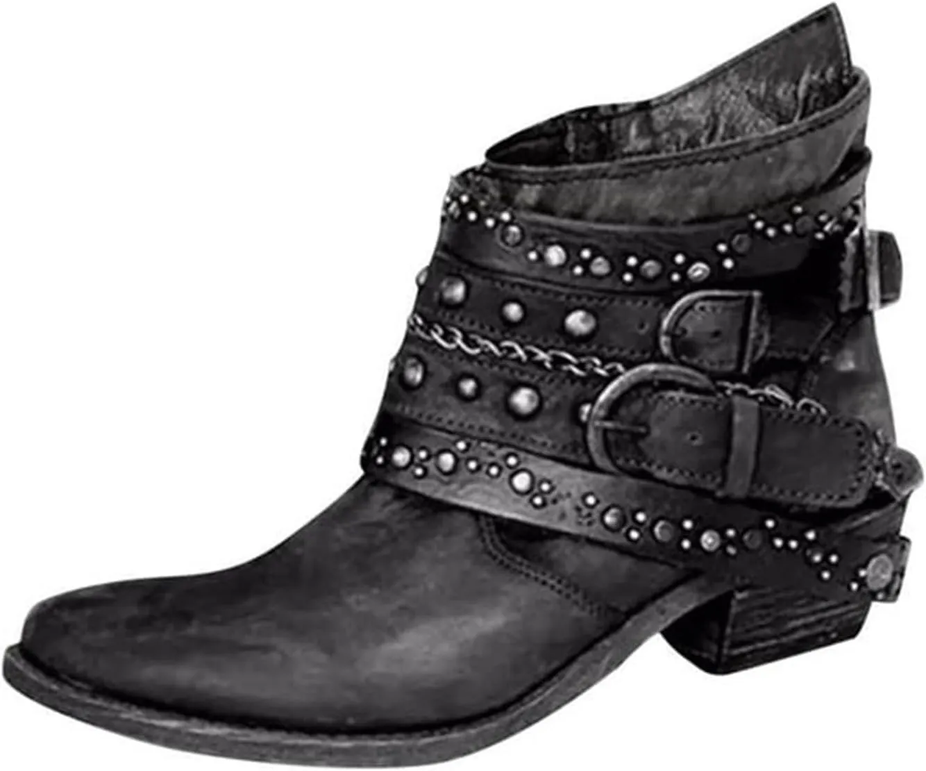 Womens Winter Boots Ankle Cowboy Booties Wide Width Short Western Boots for Women Short Walking Boot Comfy Soft Cover Heel Chunky Low Heel Classic Pointed Toe
