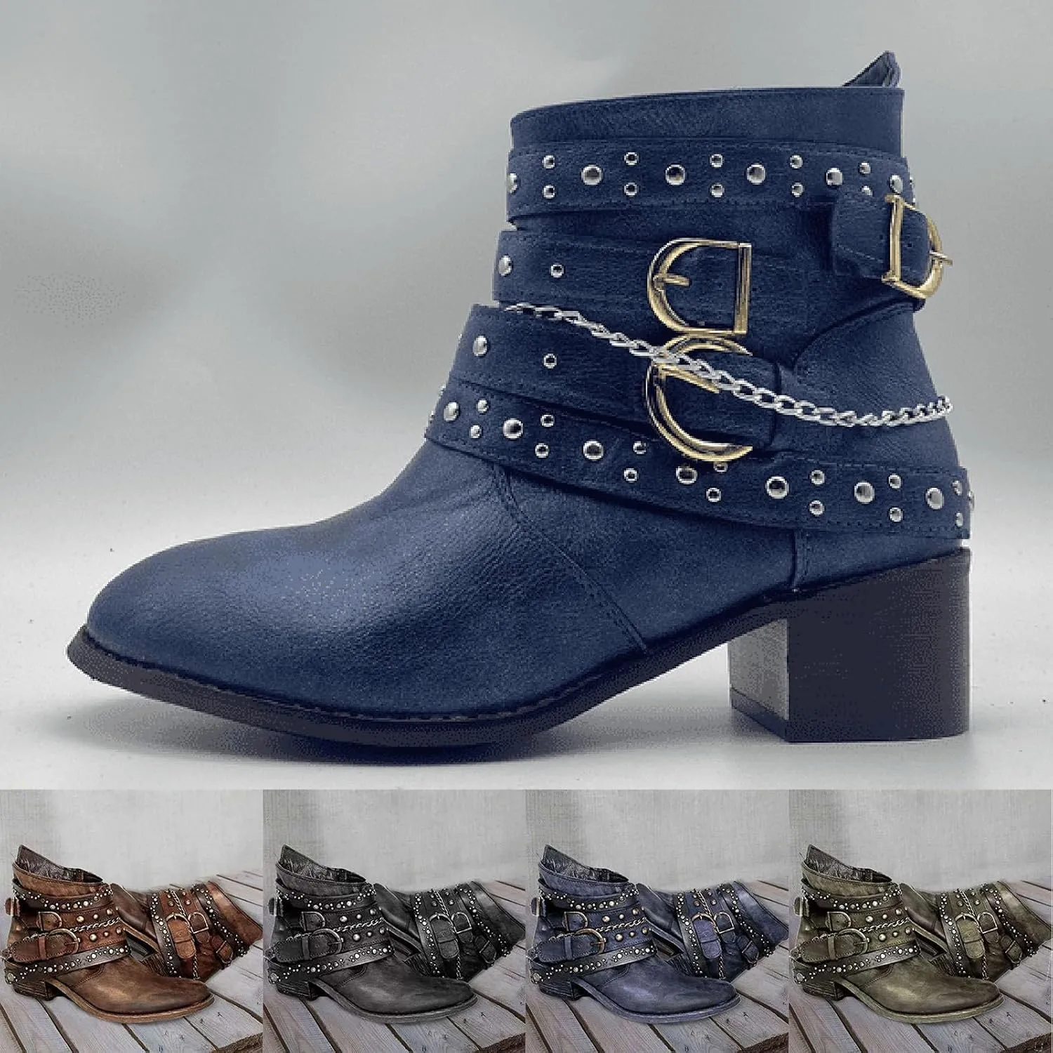 Womens Winter Boots Ankle Cowboy Booties Wide Width Short Western Boots for Women Short Walking Boot Comfy Soft Cover Heel Chunky Low Heel Classic Pointed Toe