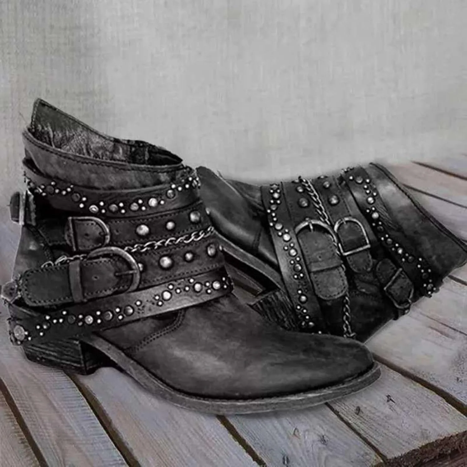 Womens Winter Boots Ankle Cowboy Booties Wide Width Short Western Boots for Women Short Walking Boot Comfy Soft Cover Heel Chunky Low Heel Classic Pointed Toe